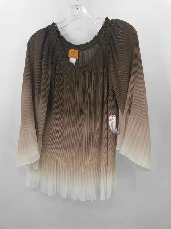 Pre-Owned Ruby Road Brown Lace Pleated Blouse Casual Relaxed Fit Blouse