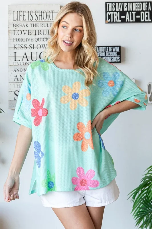 Blue Zone Planet | HOPELY Floral Waffle Oversize T-Shirt-- Plaid T-Shirt Polka Dot Checkered Blue Zone Planet | HOPELY Floral Waffle Oversize T-Shirt-- Plaid T-Shirt Polka Dot Checkered