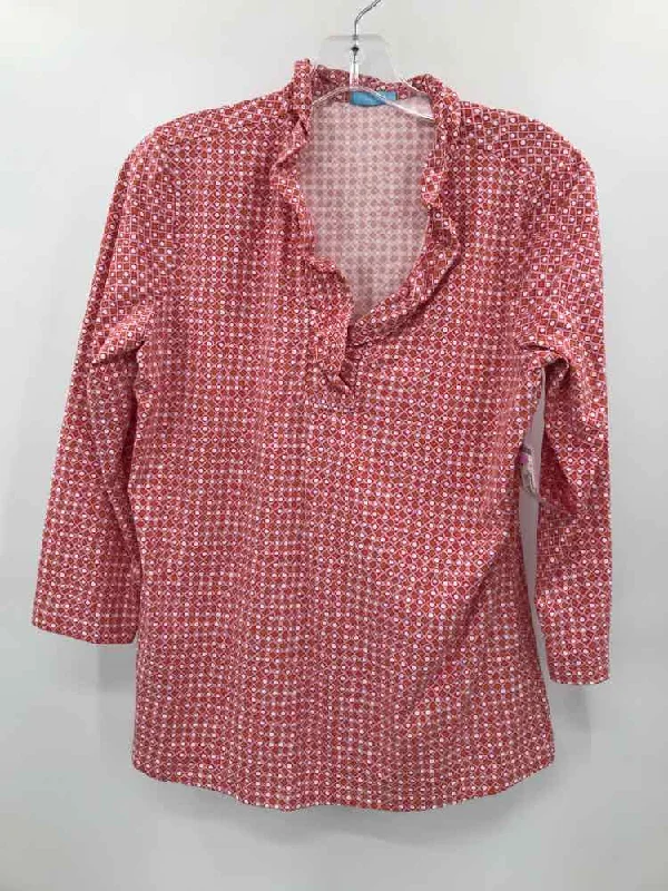 Pre-Owned J Mclaughlin Orange Size Medium Printed Blouse Chic Wrap Blouse