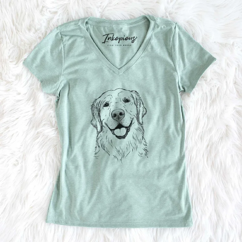 Bare Griffin the Golden Retriever - Women's V-neck Shirt-- Anti-Pilling Machine Wash Handmade