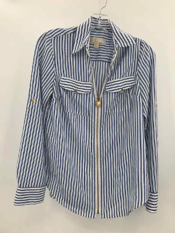 Pre-Owned MICHAEL Michael Kors White Size XS Zip Front Long Sleeve Blouse Backless Summer Blouse