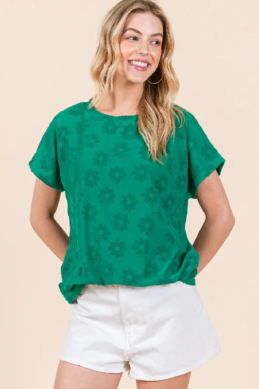Blue Zone Planet | BOMBOM Textured Floral Pattern Short Sleeve T-Shirt-- Striped Floral Plaid Blue Zone Planet | BOMBOM Textured Floral Pattern Short Sleeve T-Shirt-- Striped Floral Plaid