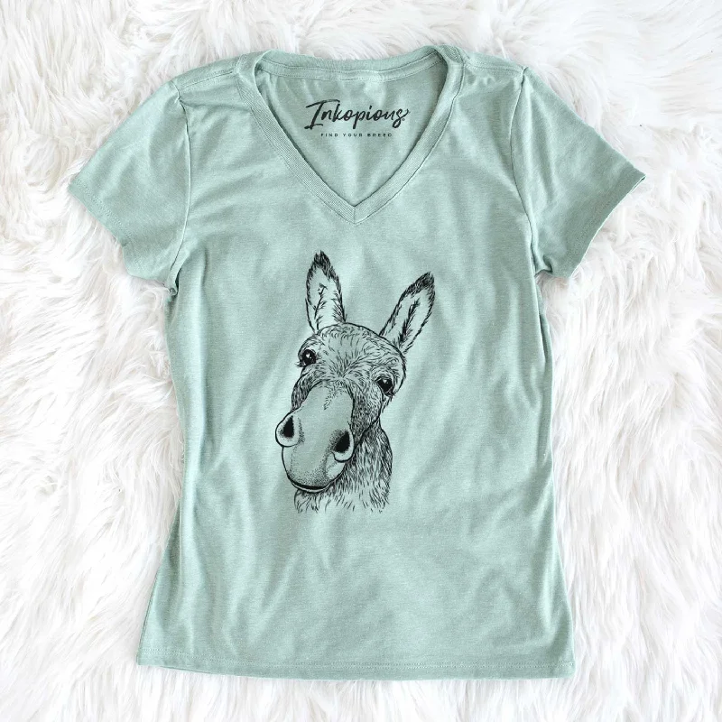 Bare Jenny the Donkey - Women's V-neck Shirt-- Cotton Fabric Linen Fabric Terry Fabric Bare Jenny the Donkey - Women's V-neck Shirt-- Cotton Fabric Linen Fabric Terry Fabric