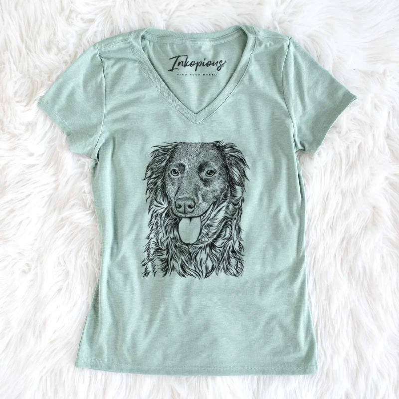 Bare Maisie Mae the Aussiedor - Women's V-neck Shirt-- Mesh Canvas Denim