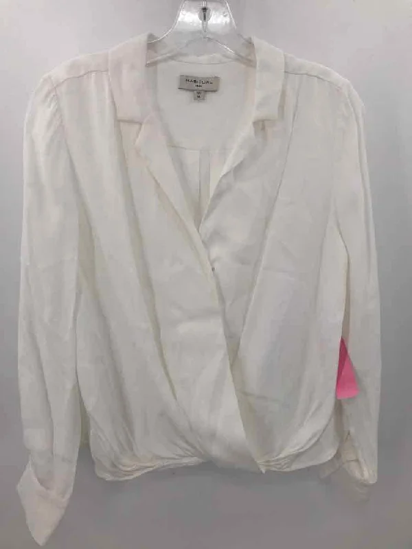 Pre-Owned Habitual White Size Medium Long Sleeve Blouse Playful Puff Blouse