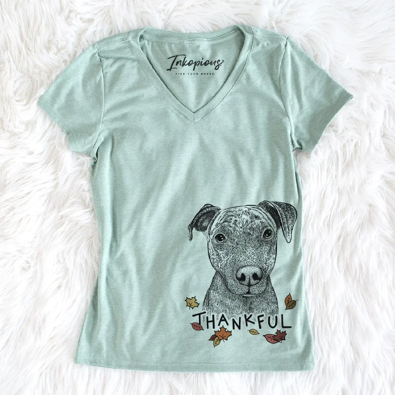 Thankful Reeses the Pitbull - Women's V-neck Shirt-- Terry Blend Velvet Blend Canvas Blend Thankful Reeses the Pitbull - Women's V-neck Shirt-- Terry Blend Velvet Blend Canvas Blend