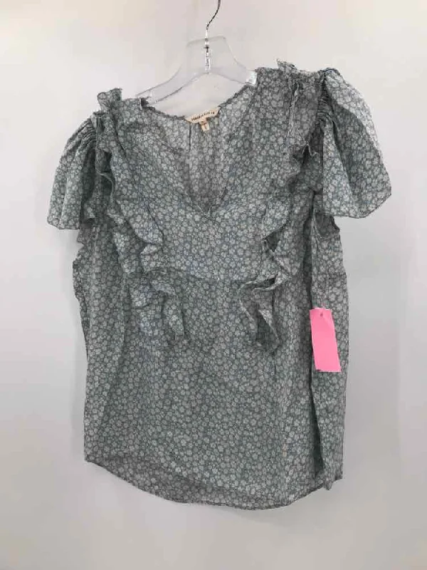Pre-Owned Rebecca Taylor Blue Size 6 Floral Blouse Stretchy Fitted Blouse