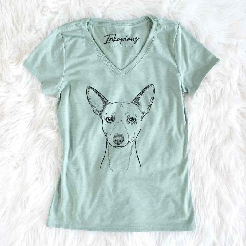 Bare Perry the Portuguese Podengo - Women's V-neck Shirt-- Elasticated Padded Insulated Bare Perry the Portuguese Podengo - Women's V-neck Shirt-- Elasticated Padded Insulated