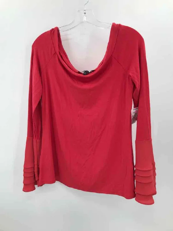 Pre-Owned WHBM Orange Size Large Long Sleeve Blouse Boho Printed Blouse