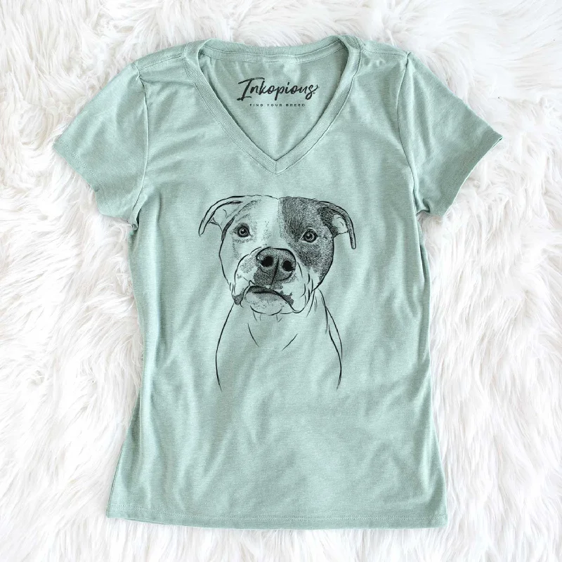 Bare Dexter the Pitbull - Women's V-neck Shirt-- Rayon Velvet Corduroy