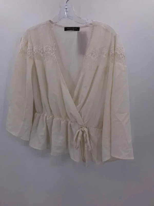 Pre-Owned Maverick Collection Ivory Size Medium Blouse Satin Bow Blouse