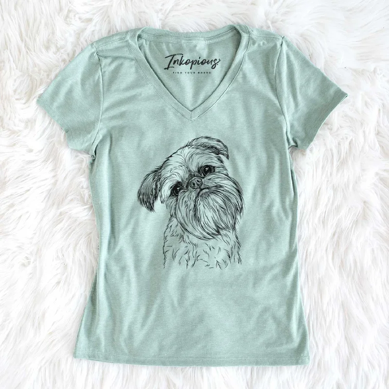 Bare Jasper Joe the Brussels Griffon - Women's V-neck Shirt-- Rayon Fabric Velvet Fabric Corduroy Fabric Bare Jasper Joe the Brussels Griffon - Women's V-neck Shirt-- Rayon Fabric Velvet Fabric Corduroy Fabric