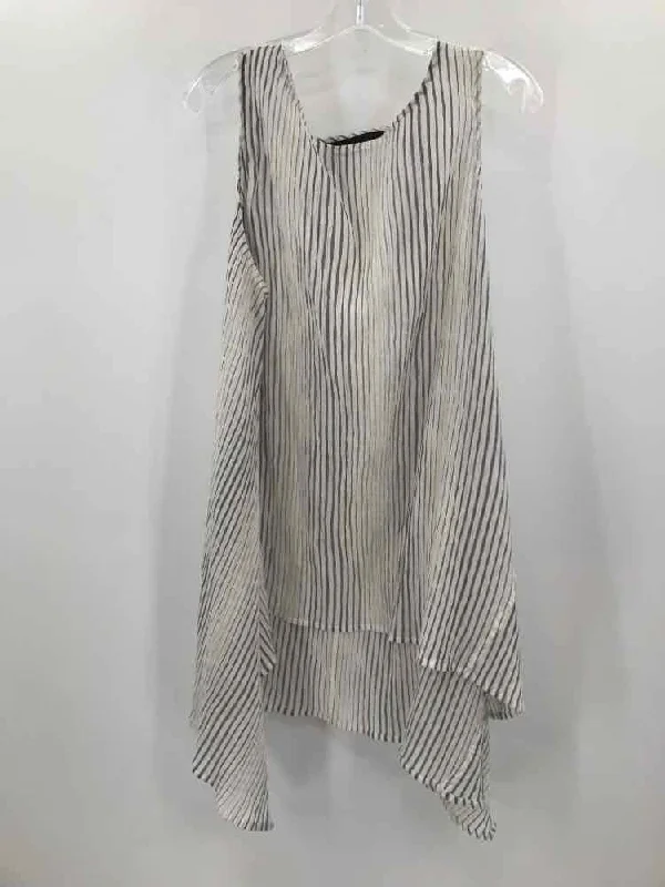 Pre-Owned Moyuru White Size Medium Stripe Blouse Silky Tunic Blouse