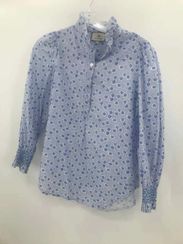 Pre-Owned Tuckernuck Blue Size XS Long Sleeve Blouse Collared Satin Blouse