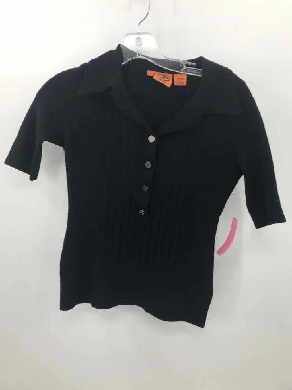 Pre-Owned Tory Burch Black Size Small Wool Blouse Embroidered Floral Blouse