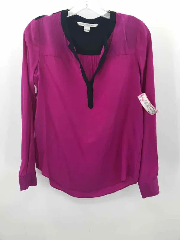 Pre-Owned Diane Von Furstenberg Purple Size 0 Long Sleeve Blouse Classic Striped Blouse