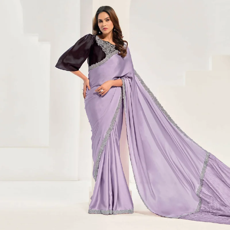Lavendar Crepe Satin Silk Jardosi Saree With Unstitched Blouse Piece - Norita Saanjh Office-Ready Blouse Lavendar Crepe Satin Silk Jardosi Saree With Unstitched Blouse Piece - Norita Saanjh Office-Ready Blouse