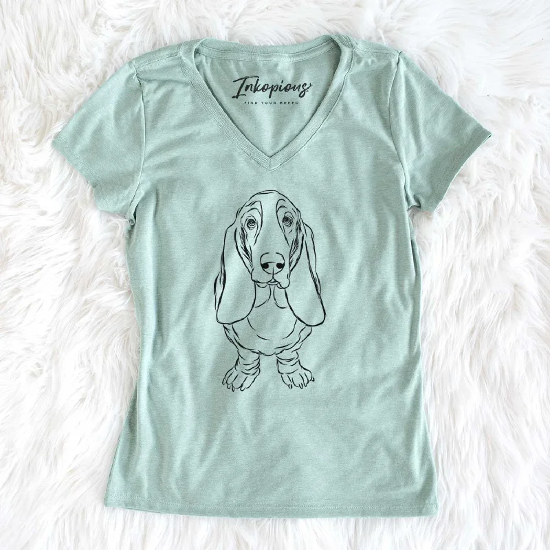 Bare Charlie the Basset Hound - Women's V-neck Shirt-- Lace Blend Ribbed Blend Corduroy Blend Bare Charlie the Basset Hound - Women's V-neck Shirt-- Lace Blend Ribbed Blend Corduroy Blend