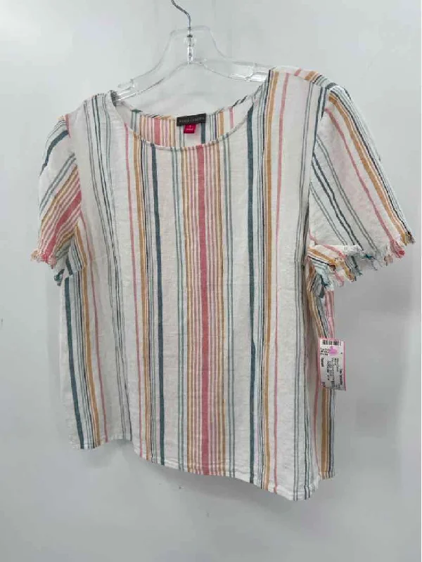 Pre-Owned Vince Camuto Ivory Size Small Stripe Blouse Gathered Detail Blouse