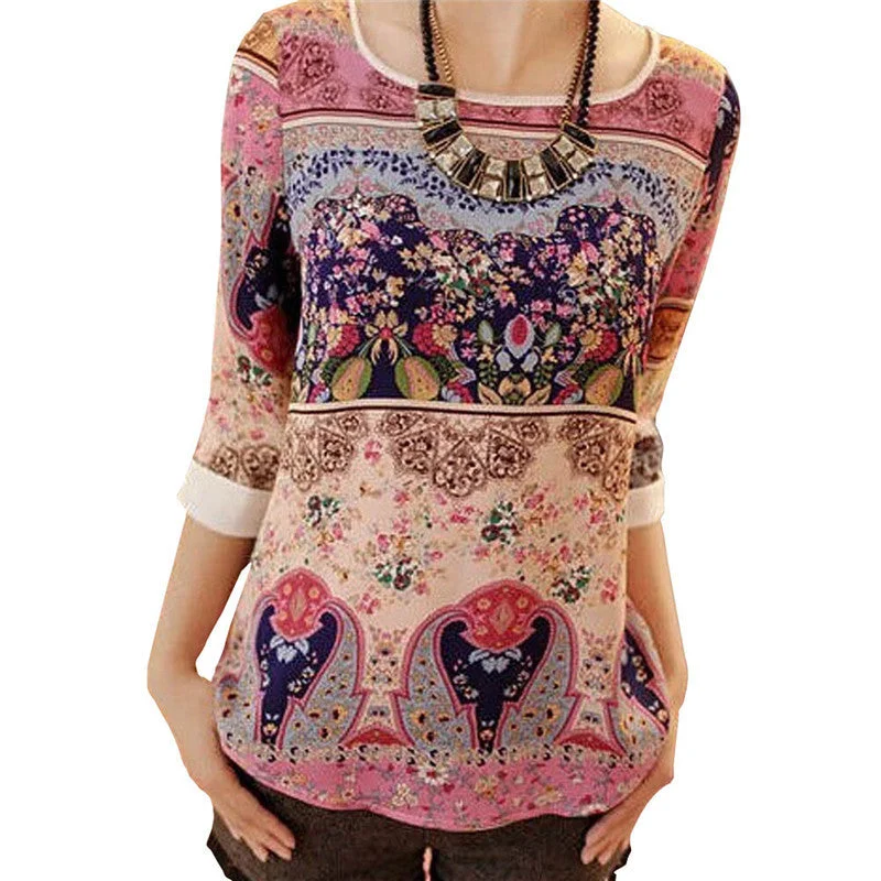 Fashion Women Print Chiffon Blouse O-neck Elegant Floral Three Quarter Puff Sleeve Shirt Blusas Women Summer Tops XXL Airy Cotton Blouse Fashion Women Print Chiffon Blouse O-neck Elegant Floral Three Quarter Puff Sleeve Shirt Blusas Women Summer Tops XXL Airy Cotton Blouse