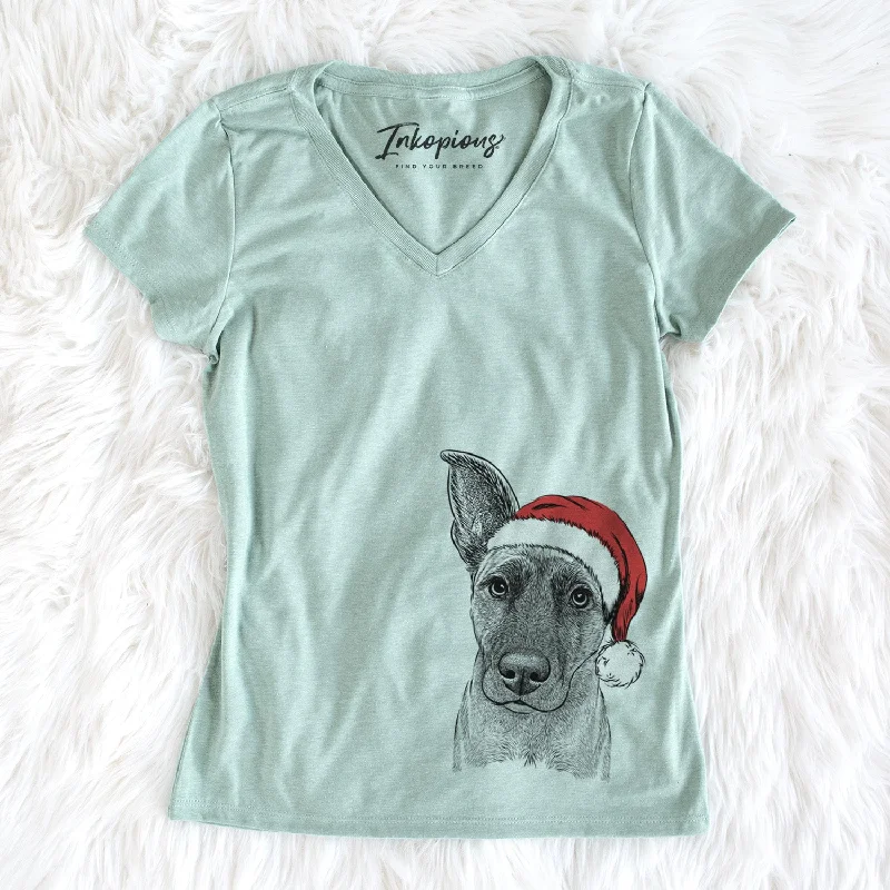 Santa Zoey the Mixed Breed - Women's Perfect V-neck Shirt-- V-Neck T-Shirt Long Sleeve Cotton Santa Zoey the Mixed Breed - Women's Perfect V-neck Shirt-- V-Neck T-Shirt Long Sleeve Cotton