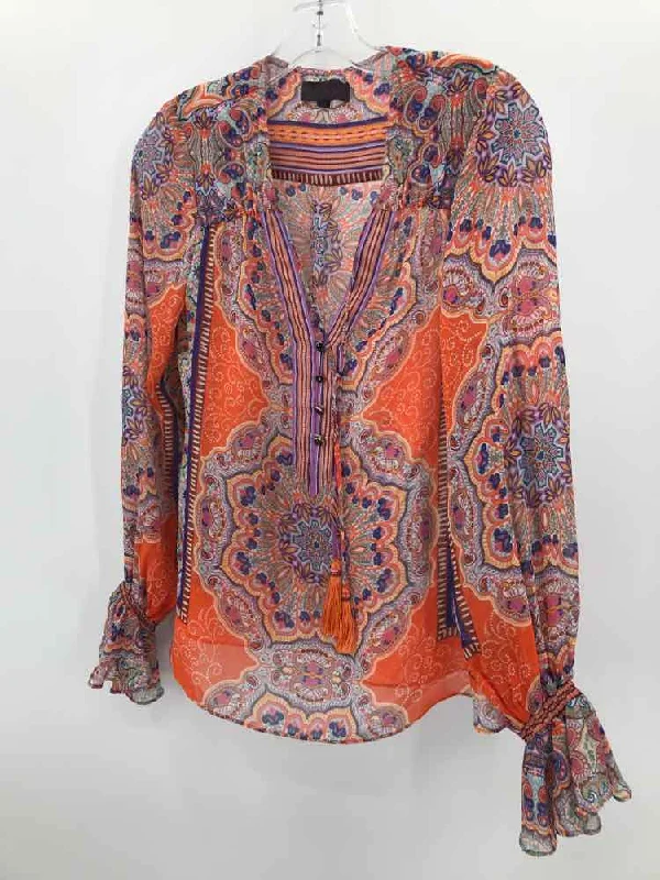 Pre-Owned Hale Bob Orange Size XS Printed Blouse Soft Satin Blouse