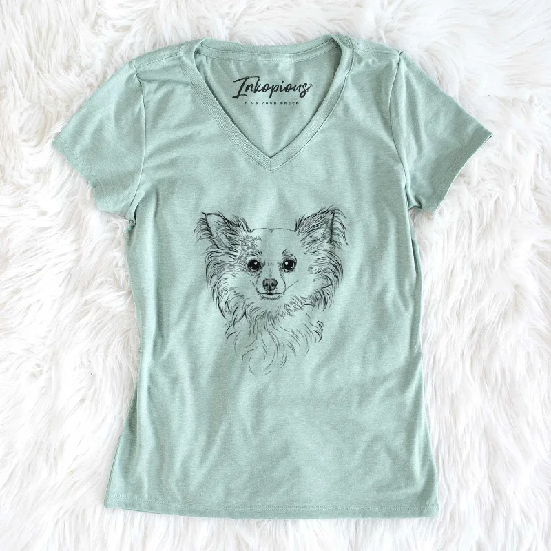 Bare Princess Ava the Long Haired Chihuahua - Women's V-neck Shirt-- Thin T-Shirt Open Front Quick Dry Bare Princess Ava the Long Haired Chihuahua - Women's V-neck Shirt-- Thin T-Shirt Open Front Quick Dry