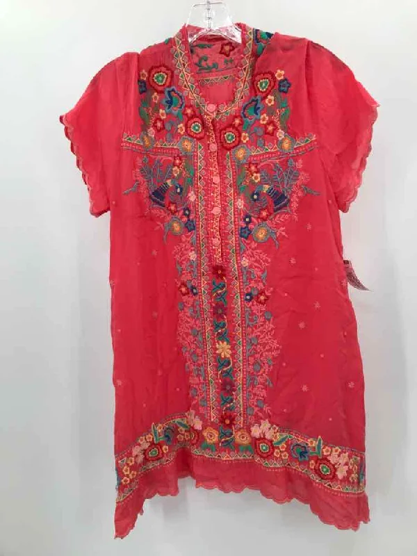 Pre-Owned Johnny Was Pink Size Medium Tunic Blouse High Neck Blouse