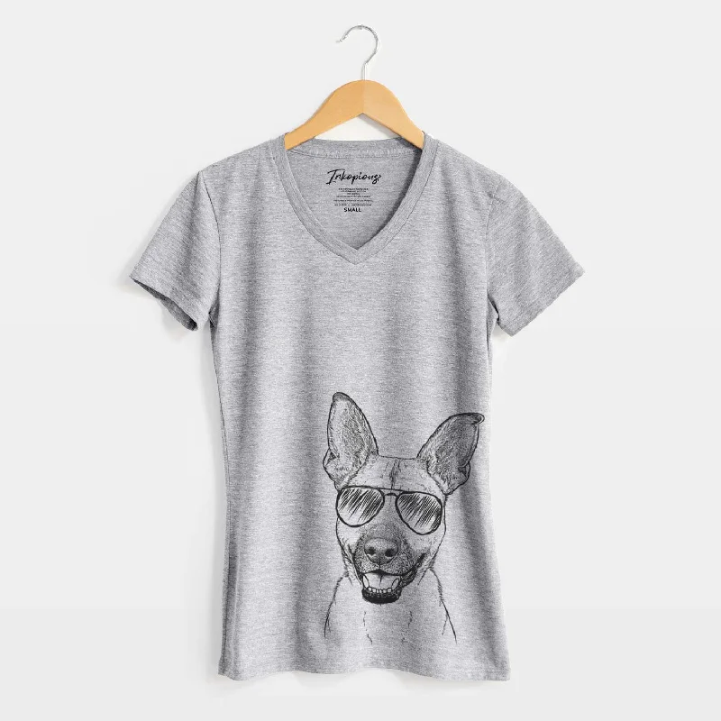 Aviator Remus the German Shepherd Mix - Women's V-neck Shirt-- Hooded Caped Shawl Collar Aviator Remus the German Shepherd Mix - Women's V-neck Shirt-- Hooded Caped Shawl Collar