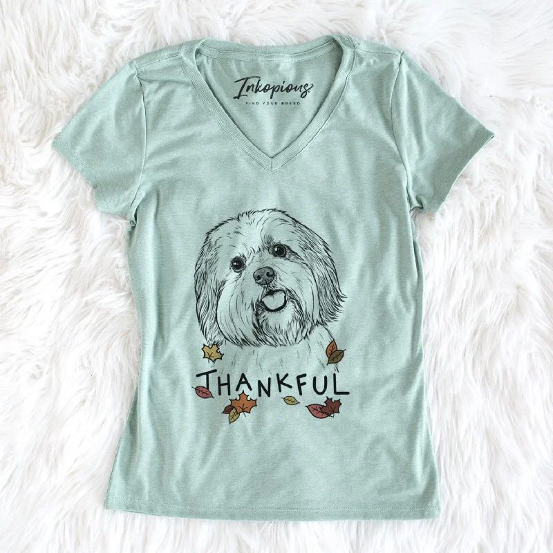 Thankful Nikka the Lowchen - Women's V-neck Shirt-- Modern Contemporary Chic