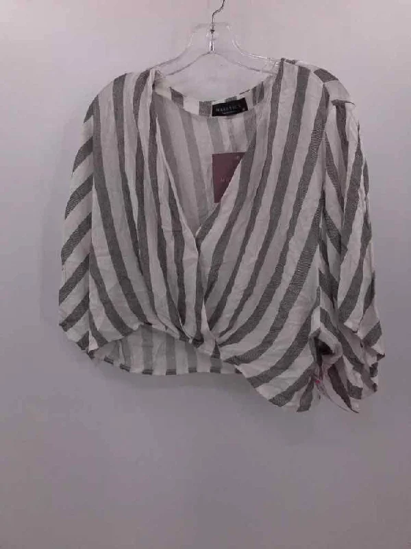 Pre-Owned Maverick Collection Ivory Size Medium Stripe Blouse Smart Casual Blouse