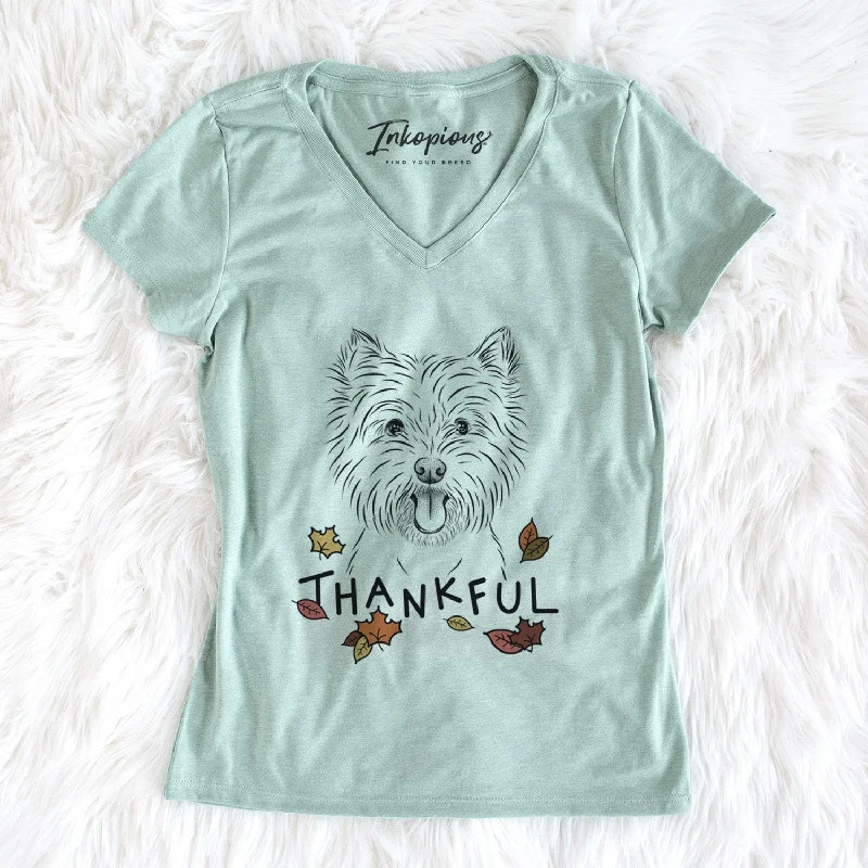 Thankful Welma the West Highland Terrier - Women's V-neck Shirt-- Real Fur Shearling Chenille Thankful Welma the West Highland Terrier - Women's V-neck Shirt-- Real Fur Shearling Chenille
