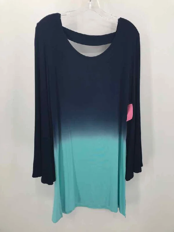 Pre-Owned Sandivea Blue Size Small Tunic Blouse Ruffled Neck Blouse