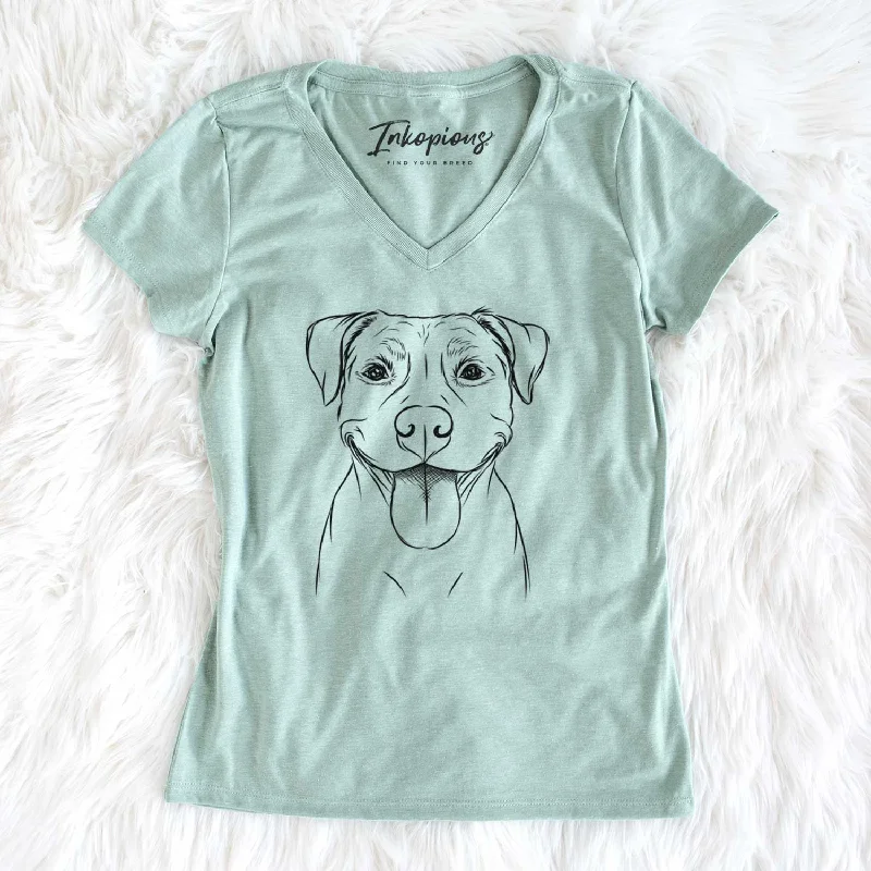 Bare Parker the Pitbull - Women's V-neck Shirt-- Graphic Embroidered Appliqued