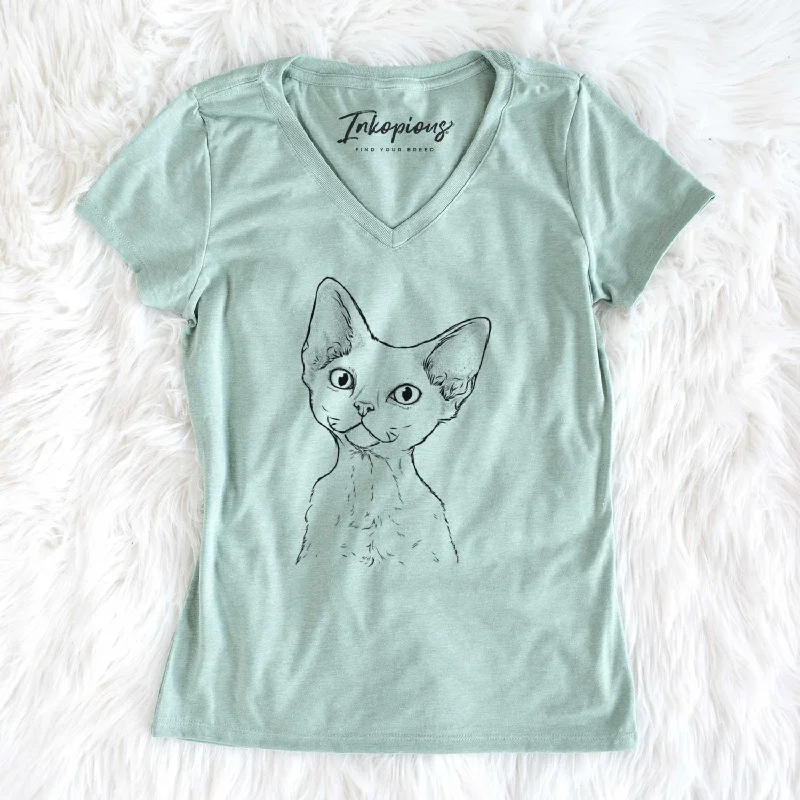 Bare Ripley the Devon Rex Cat - Women's V-neck Shirt-- Collared Crew Neck Turtle Neck Bare Ripley the Devon Rex Cat - Women's V-neck Shirt-- Collared Crew Neck Turtle Neck