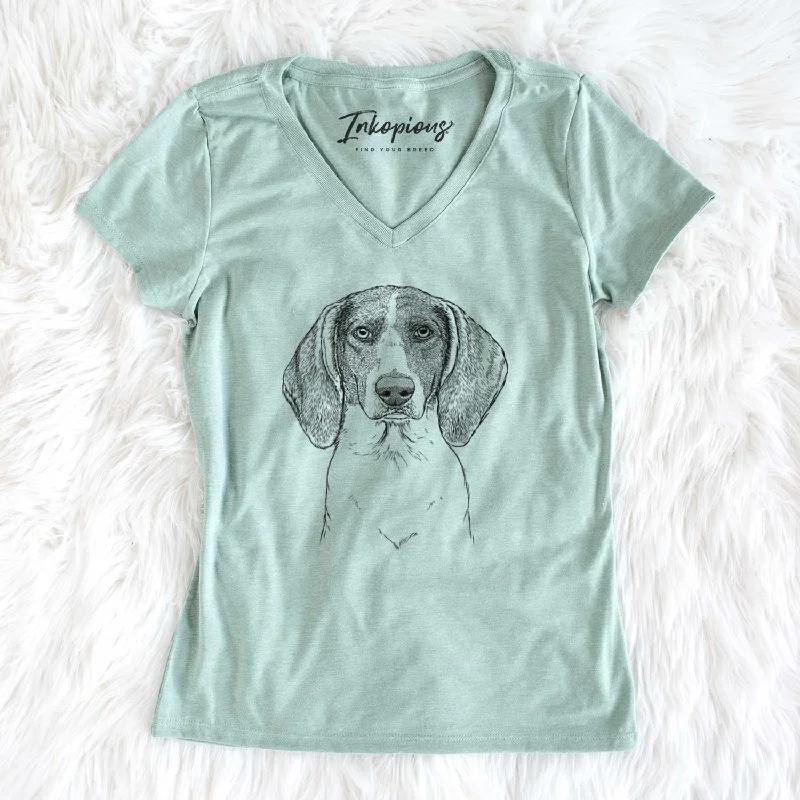 Bare Orin the Treeing Walker Coonhound - Women's V-neck Shirt-- Mesh Blend Leather Blend Suede Blend Bare Orin the Treeing Walker Coonhound - Women's V-neck Shirt-- Mesh Blend Leather Blend Suede Blend