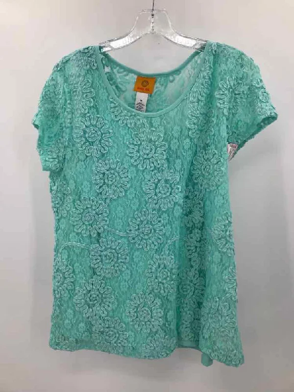 Pre-Owned Ruby Road Blue Size Medium Lace Blouse Lightweight Chiffon Blouse