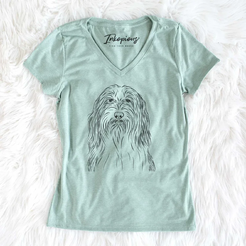 Bare Murray the Bearded Collie - Women's V-neck Shirt-- Solid Print Embellished