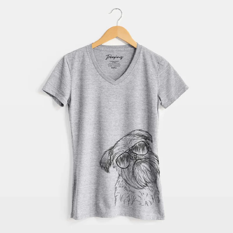 Aviator Jasper Joe the Brussels Griffon - Women's V-neck Shirt-- Fleece Fabric Down Fabric Feather Fabric Aviator Jasper Joe the Brussels Griffon - Women's V-neck Shirt-- Fleece Fabric Down Fabric Feather Fabric