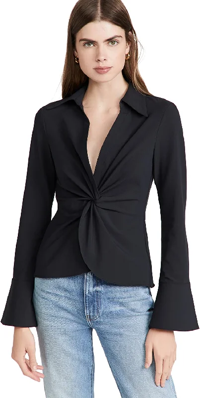 Cinq à Sept Women's McKenna Black Cotton Twist Front Blouse Top Bell Sleeve Blouse