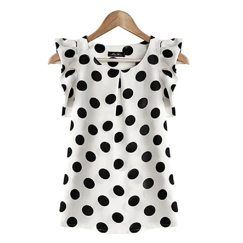 Women Printed Polka Dot Casual Chiffon Blouse Short Sleeve Shirt Summer Tops Romantic Lace Blouse Women Printed Polka Dot Casual Chiffon Blouse Short Sleeve Shirt Summer Tops Romantic Lace Blouse