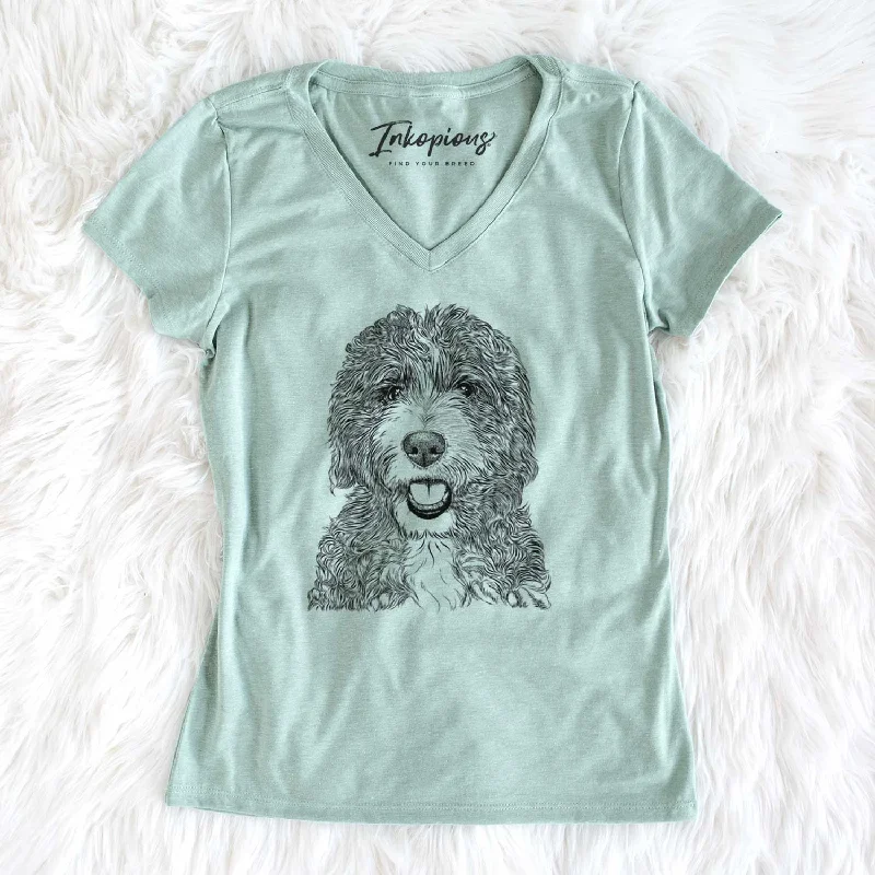 Bare Bash the Bernedoodle - Women's V-neck Shirt-- Chenille Fabric Brocade Fabric Lace Fabric Bare Bash the Bernedoodle - Women's V-neck Shirt-- Chenille Fabric Brocade Fabric Lace Fabric