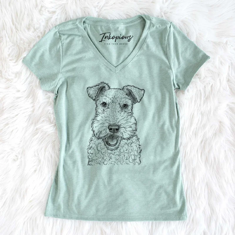 Bare Ted the Wire Fox Terrier - Women's V-neck Shirt-- Zippered Front Buttoned Front Snap Front Bare Ted the Wire Fox Terrier - Women's V-neck Shirt-- Zippered Front Buttoned Front Snap Front