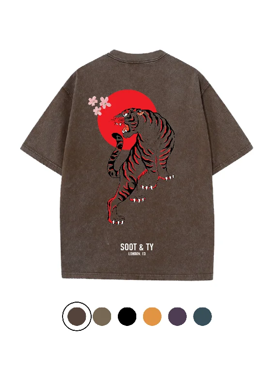Soot and Ty Tiger Print Relaxed Fit Stonewash T-shirt-- Anti-Pilling Machine Wash Handmade Soot and Ty Tiger Print Relaxed Fit Stonewash T-shirt-- Anti-Pilling Machine Wash Handmade