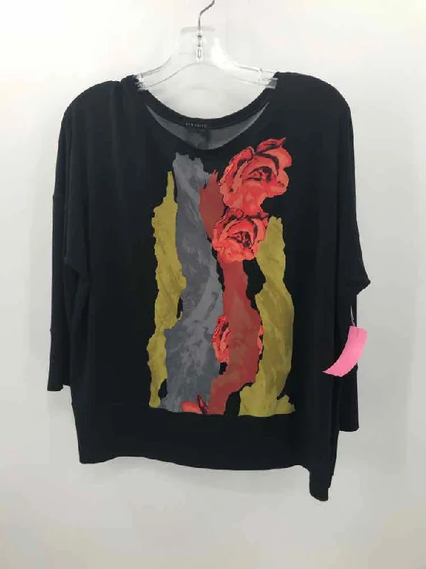 Pre-Owned Eva Varro Black Size Medium Long Sleeve Blouse Floral Chiffon Blouse