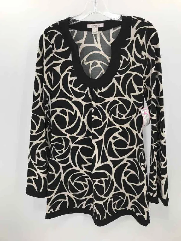 Pre-Owned WHBM Black Size Small Tunic Blouse Floral Print Blouse