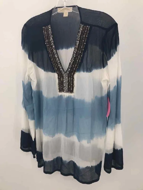 Pre-Owned MICHAEL Michael Kors Blue Size 6 Long Sleeve Blouse Peter Pan Blouse