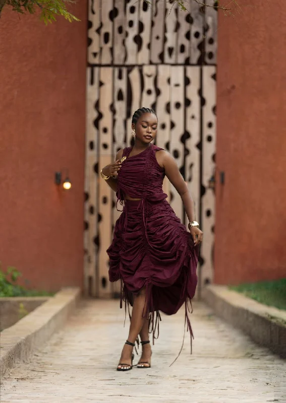 Ivory Afrikaan OLAEDO Set with Ruched blouse and A-line skirt Stretchy Fitted Blouse Ivory Afrikaan OLAEDO Set with Ruched blouse and A-line skirt Stretchy Fitted Blouse