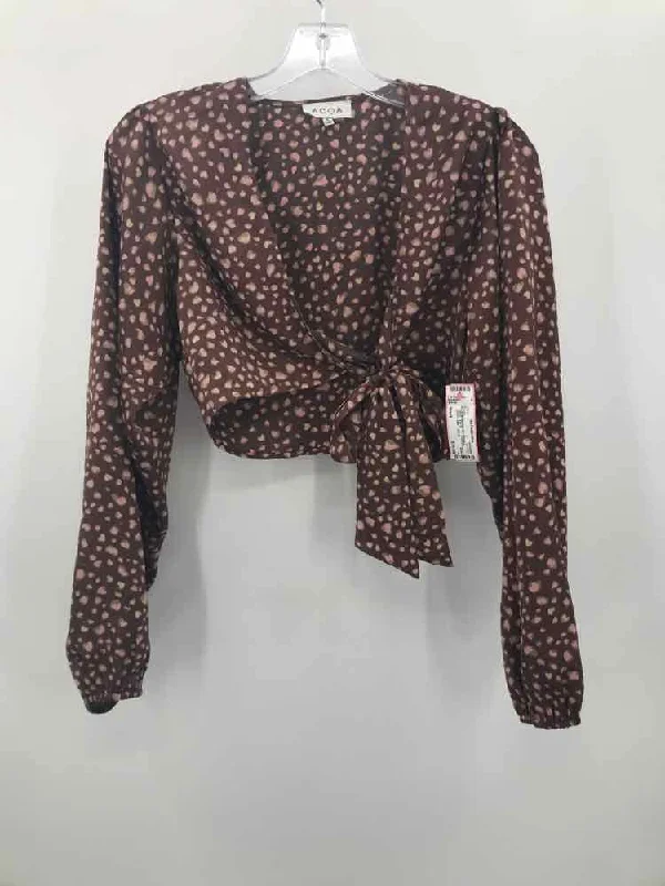 Pre-Owned ACOA Brown Size Small Printed Blouse Casual Button Blouse