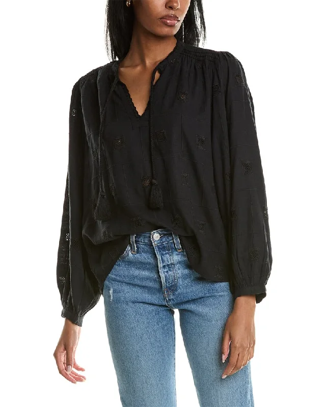 Ba&Sh Tassel Linen-Blend Blouse Feminine Puff Blouse